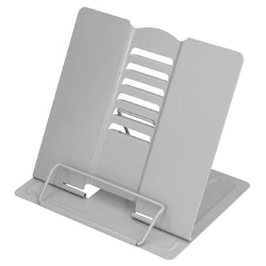 Imagem de Suporte para livros, ângulo de altura ajustável, design ergonômico, suporte de leitura de metal portátil dobrável para home office, biblioteca escolar, dormitório, material de (Cinza)