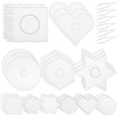 Imagem de Perler Bead Pegboards, Dedoot 48 peças 5 mm placa de contas de plástico transparente design Perler placas quadradas 42 placas + 6 contas pinças para artesanato DIY