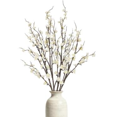 Imagem de Cherica 4 ramos de flor de cerejeira, 99 cm, flores falsas brancas, decorações de primavera para decoração de casa, flores artificiais, ramos longos para vaso de casamento, escritório, festa, mesa