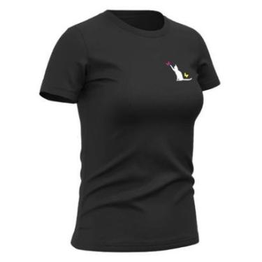 Imagem de Camiseta Feminina Babylook de Algodão Gola Redonda Estilo Casual Confortavel Gato Borboleta-Feminino