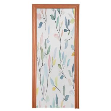 Imagem de Wassud Capa para porta, decoração de folhas e galhos grandes, 96 x 98 polegadas, faixa elástica para porta interna para varanda e porta da frente