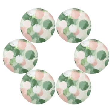 Imagem de Wassud Jogo americano conjunto de 6 tapetes redondos de mistura de círculos verdes para cozinha e jantar, tapetes laváveis e resistentes ao calor, decoração de mesa 39 cm