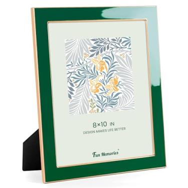 Imagem de Fun Memories Porta-retrato 20 x 25 cm – 1 porta-retrato de vidro esmaltado verde com borda de metal dourado e cavalete para exibição em bancadas, mesas, estantes de livros, mesas, paredes (verde/ouro)
