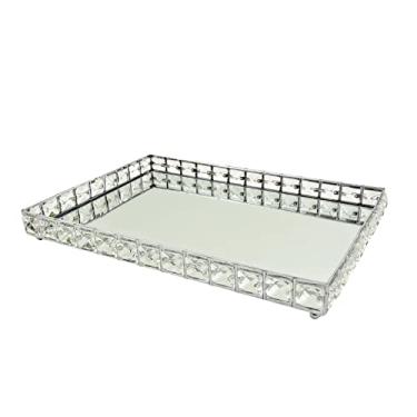 Imagem de Bandeja Decorativa Retangular Prata Cristal com Espelho 35cm KV0244 BTC