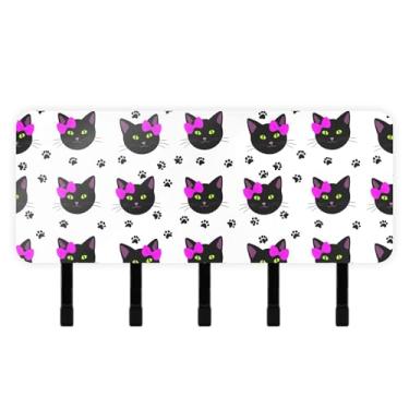 Imagem de Burbuja Porta-chaves com estampa de pata de gato preto com 5 ganchos, porta-chaves autoadesivo montado na parede, organizador de armazenamento de correio para entrada, decoração de casa