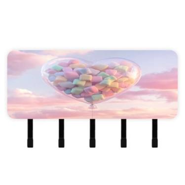 Imagem de Burbuja Porta-chaves de balão de coração dos namorados com 5 ganchos, porta-chaves autoadesivo montado na parede, organizador de armazenamento de correio para entrada, decoração de casa