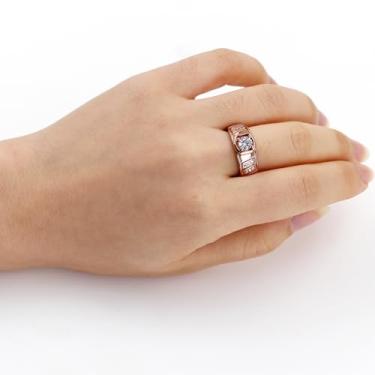 Imagem de Anel solitário de banda larga para homens ou mulheres - anel unissex de noivado e noivado com zircônia cúbica para marido ou esposa, presente de aniversário de aniversário YC6552, Latão Zircônia