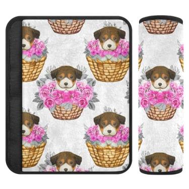 Imagem de Burbuja Capa para cinto de segurança de carro, flor de cachorro, macio, confortável, protetor de cinto de segurança para alça de ombro de assento, 1 par médio