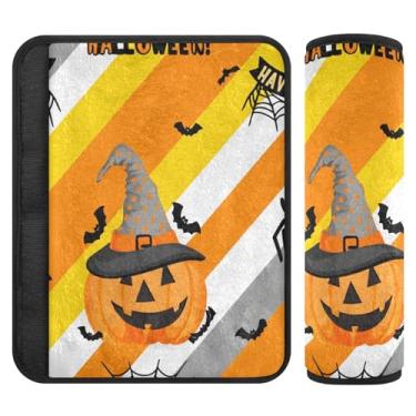 Imagem de Burbuja Capa para cinto de segurança de carro Pumpkin on Stripes Soft Comfort Car Seatbelt Protector para alça de ombro de assento, 1 par médio