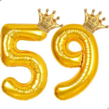 Imagem de 59 balões com números dourados de 101,6 cm para decorações de aniversário de 59 anos para homens e mulheres, balões gigantes jumbo de 59 anos Mylar