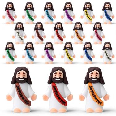 Imagem de Threetols 20PCS Little Jesus Figures, Mini Multicolor Religious Easter Egg Figurines Litter Tiny Rubber Jesus Love You Figurines for Easter, Church,Seek Sunday School and Religious Celebrations