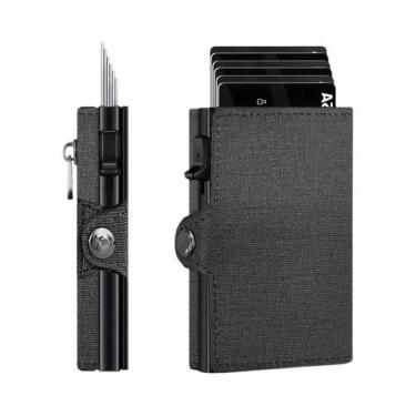 Imagem de Carteira Metálica Antifurto RFID De Grande Capacidade Com Clip Automát