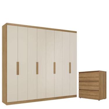 Imagem de Guarda Roupa Casal Milan 8 Portas Capuccino Off White e Cômoda Gavetei