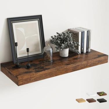 Imagem de Prateleiras flutuantes profundas de 30 cm para parede com suportes invisíveis, prateleiras de madeira de engenharia montadas na parede com grão de madeira para sala de estar, quarto, decoração e