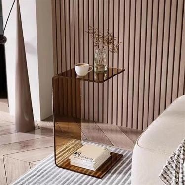 Imagem de Mesa de canto de acrílico, mesa de canto em forma de C, mesa lateral de sofá de acrílico, mesa de cabeceira para quarto, mesa de centro pequena simples e moderna adequada para sala de estar