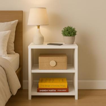Imagem de Mesa de Cabeceira BOXFAN em MDF Branco com Nicho Organizador e Prateleira – Criado-Mudo Multiuso para Quarto Casal ou Solteiro, Sala, Escritório e Decoração Moderna