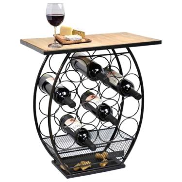 Imagem de Adega decorativa, suporte de garrafas de vinho com mesa, porta-rolas em formato de barril