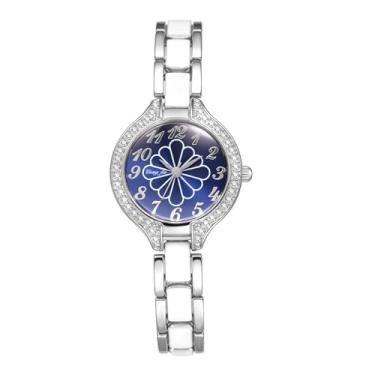 Imagem de OIDEA Relógios femininos com pulseira dourada: elegante relógio de pulso analógico de quartzo decorado com numerais arábicos, floral, mostrador redondo, relógio feminino casual, Pulseira prateada