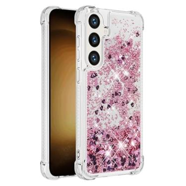 Imagem de QIVSTAR Capa para Samsung Galaxy S26 Plus, glitter brilhante areia movediça líquido macio TPU silicone transparente mulheres meninas capa de telefone para Samsung Galaxy S26 Plus Rose Gold Love YBW