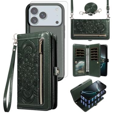 Imagem de Asuwish Capa de celular para iPhone 17 Pro 6,3 polegadas com zíper carteira destacável com protetor de tela de vidro temperado alça de pulso mandala flor porta-cartão i Phone17 i17 17Pro mulheres