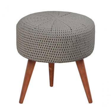Imagem de Puff Banqueta Crochê Madeira Maciça Castellar Móbile Cinza