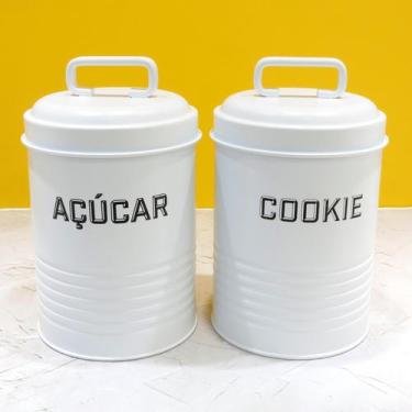 Imagem de Kit 2 Latas de Açúcar e Biscoitos Cookies Pote Branco - NH - Mai Home