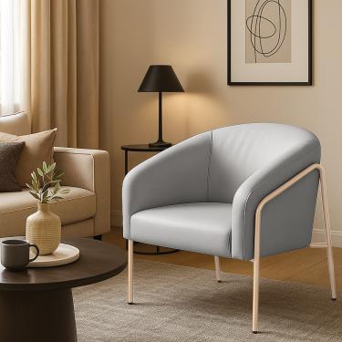 Imagem de Poltrona Sala Decorativa Stella Base Alta Tubo Champanhe Sintético Cinza D03 - D'Rossi