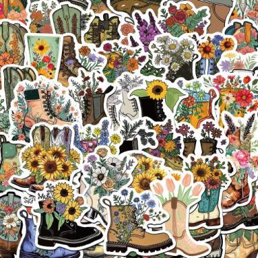Imagem de Adesivos florais, 50 peças, retrô Cowgirl e Combat Boot Vi - yiweisai