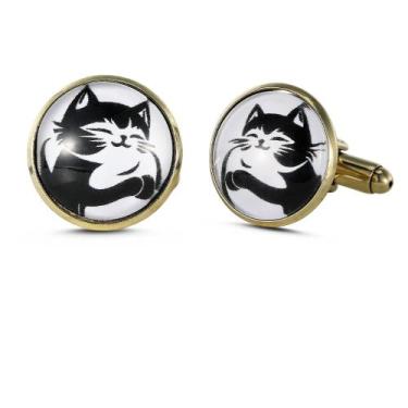 Imagem de Abotoaduras genéricas Cute Cat em liga preta e branca de 1,7 cm - yiwe