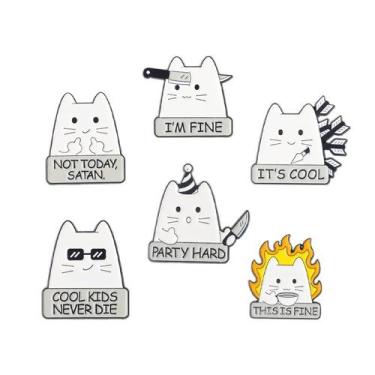 Imagem de Conjunto de broches Funny White Cat Cartoon Alloy x6 - yiweisai