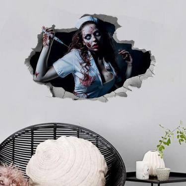 Imagem de Adesivos de parede 3D Broken Creepy Zombie Nurse PVC 48x32cm - yiweisa
