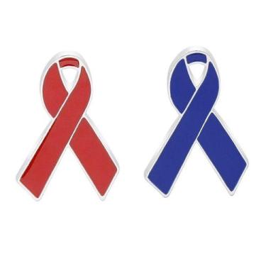 Imagem de Alfinetes de broche em liga esmaltada vermelha e azul Awareness Ribbon