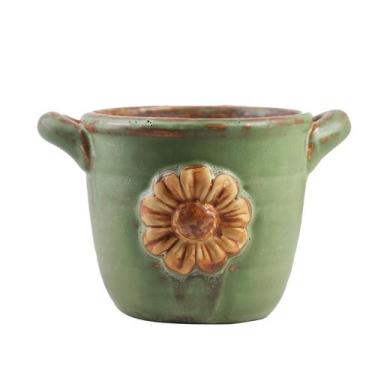 Imagem de Vaso de flores de cerâmica com design de girassol em relevo 10,5 x 10,