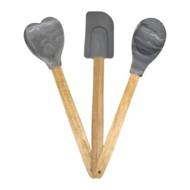 Imagem de Espátula de Silicone Cabo Bambu 30cm Antiaderente - Genérico