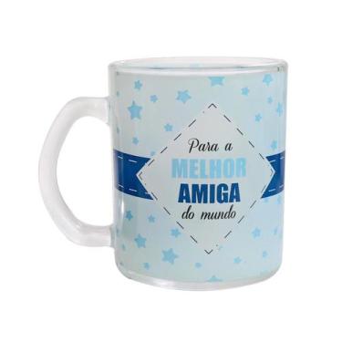 Imagem de Caneca de vidro transparente com frase amiga 380ml - Amigold