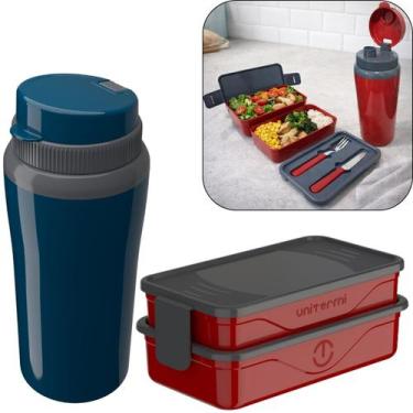 Imagem de Kit Marmita Fit Unitermi Talheres Divisórias Copo Térmico Miami 650ml 