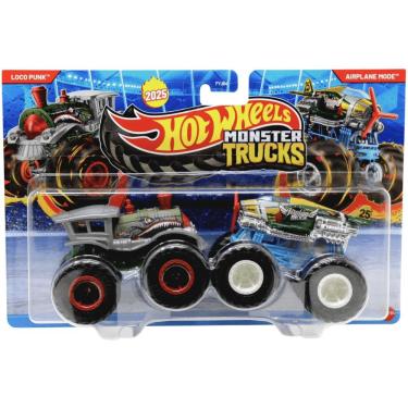 Imagem de Carrinho de Brinquedo Hot Wheels Monster Truck Loco Punk Vs Airplane Mode Demolition Doubles com Rodas Gigantes Mattel