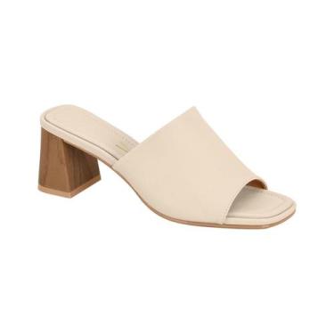 Imagem de Tamanco Feminino Vizzano Salto Grosso Madeira Slide Basico, Creme, 36