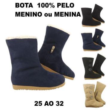 Imagem de Bota de Pelo Infantil Menino ou Menina 100% Forrada Inverno Lã Neve MG