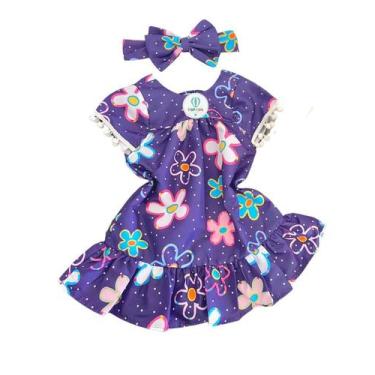 Imagem de Vestido Batinha Pop Colors Floral Com Faixa Cabelo Tam.G - PopKids