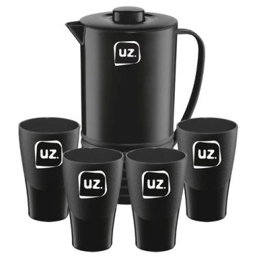 Imagem de Kit Jarra de Suco com Tampa 1,8 Litros + 4 Copos Água 300ml - Uz, Pret