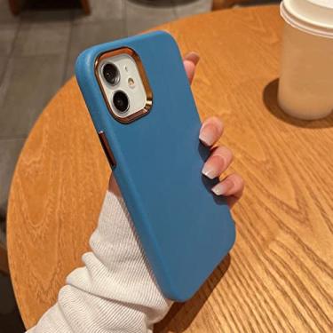Imagem de Capa de couro sólido original para iphone 13 12 mini 11 pro max x xr xs 7 8 plus se capa de negócios retrô macia ultra fina à prova de choque, azul, para iphone 12