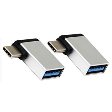 Imagem de CGTime Adaptador de alumínio USB C para USB 3.0, USB A 3.0 fêmea para 90 graus 3.1 tipo C macho, em movimento (OTG) para pendrives de smartphone, mouse, teclados e outros periféricos USB, prata, pacote com 2