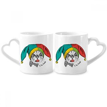 Imagem de Foolscap I'm Fine Cat Protect Animal Couple Porcelain Mug Set Ceramic Lover Cup Heart Handle