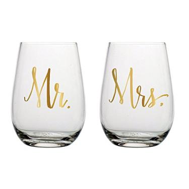 Imagem de Taças de vinho sem haste Slant Mr & Mrs - Conjunto com 2