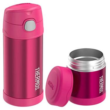 Imagem de Kit Garrafa Térmica 355ml + Pote Alimento térmico - Thermos (Rosa)