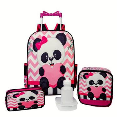 Imagem de Kit Mochila Infantil Panda Reforcado D Rodinha Silicone TamG - JM cria