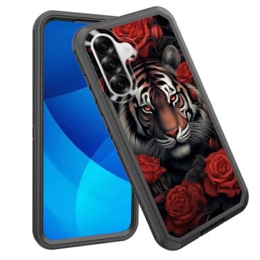 Imagem de GFEWYTJYJ Capa para Galaxy A56 5G, à prova de choque, 3 camadas, proteção total, resistente, de alto impacto, capa rígida para Samsung Galaxy A56 5G 6,7 polegadas 2025, flores rosa tigre