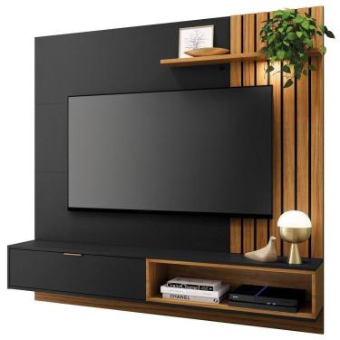 Imagem de Painel Bancada Suspensa Para Até 60 Pol. 160cm Ripado Palmas C05 Preto-noce Milano - Mpozenato
