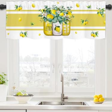 Imagem de Cortinas de verão limão para janelas, sanefas semitransparentes, cortinas de janela de cozinha amarelas frutas sobre a pia, filtragem de luz para cozinha, quinta, sala de estar, banheiro, 137 x 45 cm